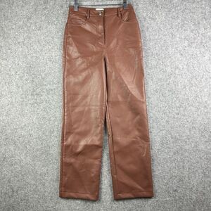 Aritzia Wilfred Melina Faux Leather Pants Womens Size 0 Brown Crop Straight Leg*